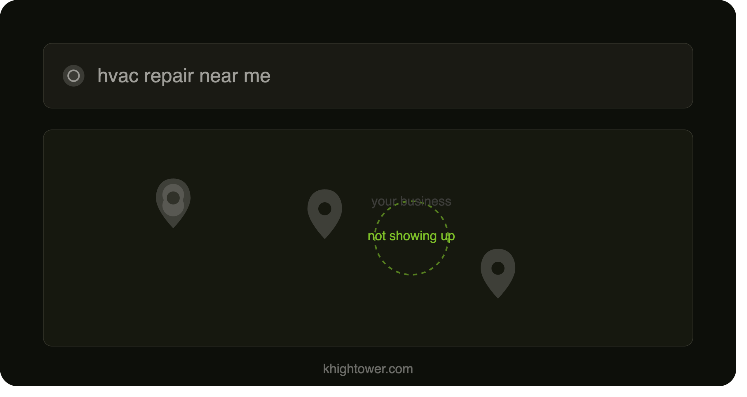 Google search results map showing a business missing from the map pack